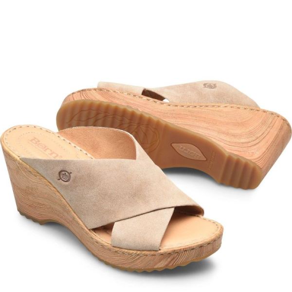 Born | Women's Nora Sandals - Cream Visone Suede (Tan) | New Clearance