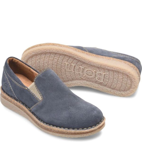 Born | Women's Palma Slip-Ons & Lace-Ups - Dark Jeans Suede (Blue) | New Clearance