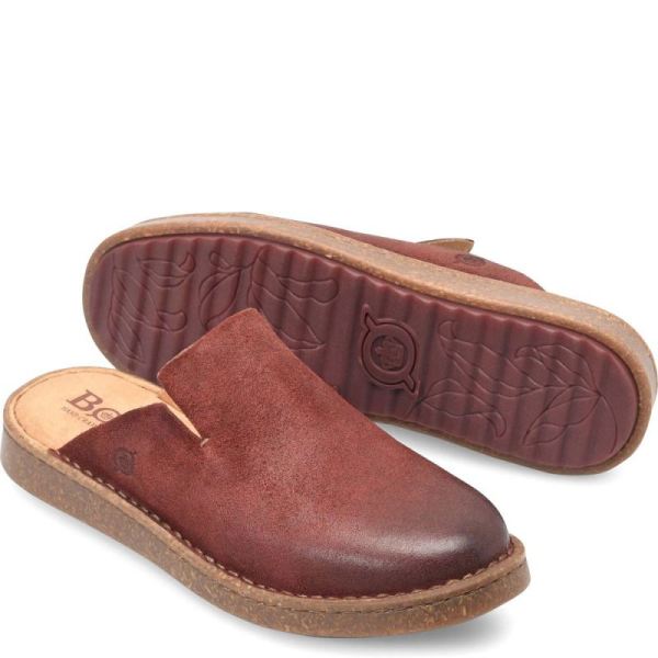 Born | Women's Selina Clogs - Dark Brick Distressed (Red) | New Clearance
