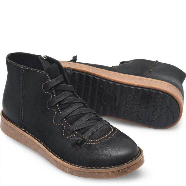 Born | Women's Sienna Slip-Ons & Lace-Ups - Black Distressed (Black) | New Clearance