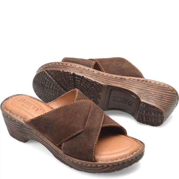 Born | Women's Teayo Basic Sandals - Dark Brown Distressed (Brown) | New Clearance