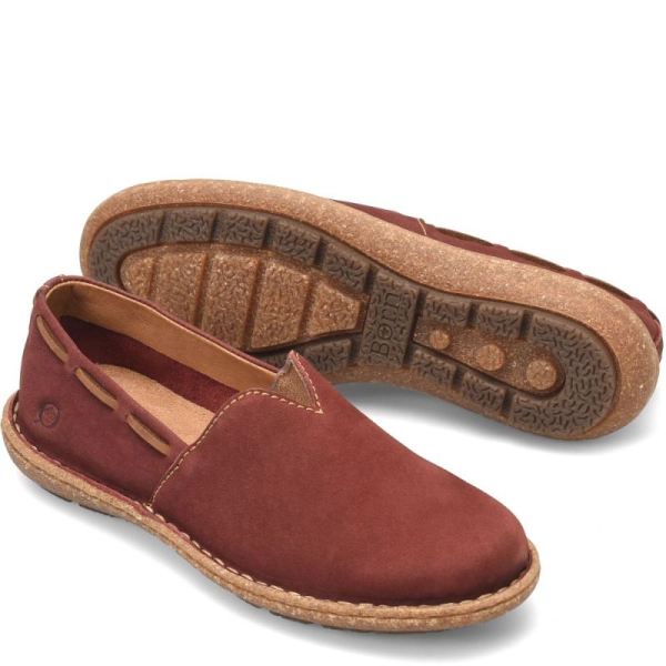 Born | Women's Naya Slip-Ons & Lace-Ups - Brick Nubuck (Red) | New Clearance