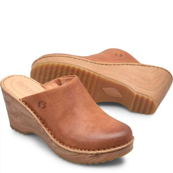 Born | Women's Natalie Clogs - Tan Camel Distressed (Brown) | New Clearance