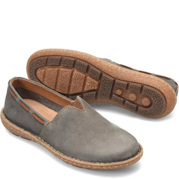 Born | Women's Naya Slip-Ons & Lace-Ups - Grey Nubuck (Grey) | New Clearance
