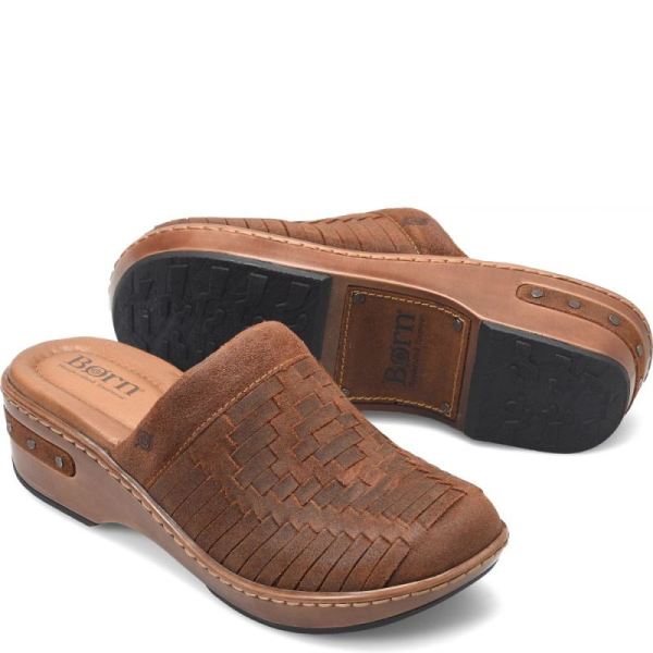 Born | Women's Yucatan Distressed Clogs - Glazed Ginger (Brown) | New Clearance