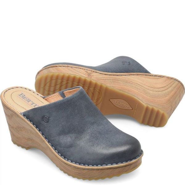 Born | Women's Natalie Clogs - Light Jeans Distressed (Blue) | New Clearance