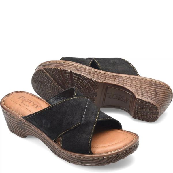 Born | Women's Teayo Basic Sandals - Black Distressed (Black) | New Clearance