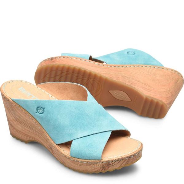 Born | Women's Nora Sandals - Turquoise Turchese Suede (Green) | New Clearance
