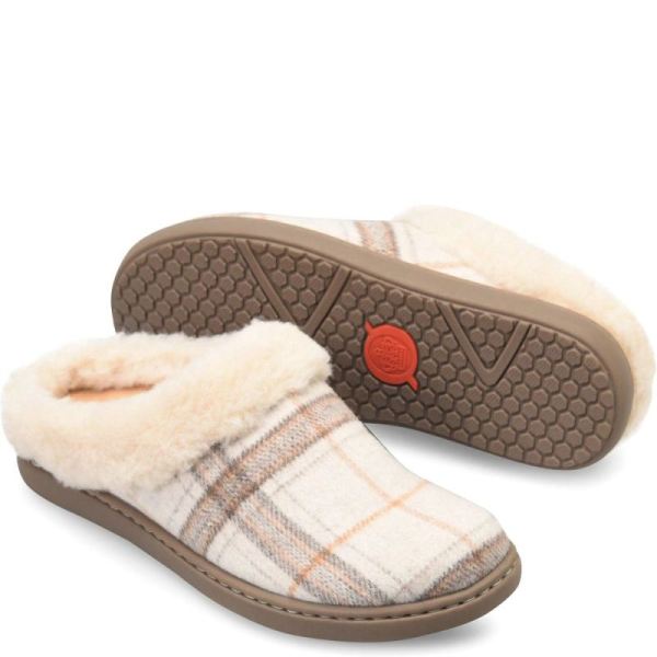Born | Women's Ali Slip-Ons & Lace-Ups - Winter White Plaid Wool (White) | New Clearance