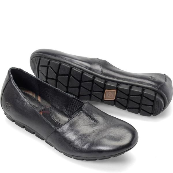 Born | Women's Sebra Flats - Black Leather (Black) | New Clearance