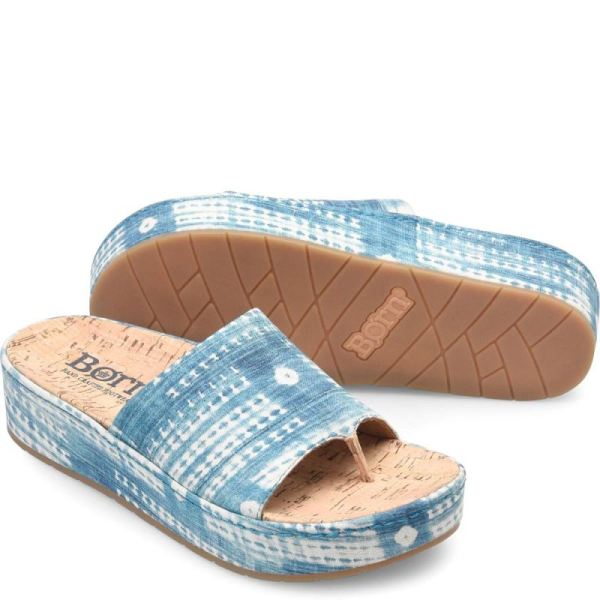 Born | Women's Sharr Sandals - Blue Multi Tencel Fabric (Multicolor) | New Clearance