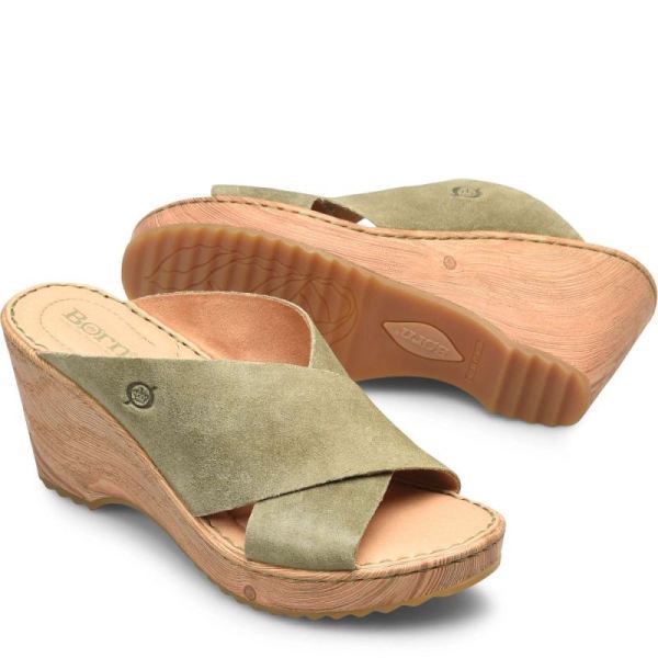 Born | Women's Nora Sandals - Kiwi Suede (Green) | New Clearance