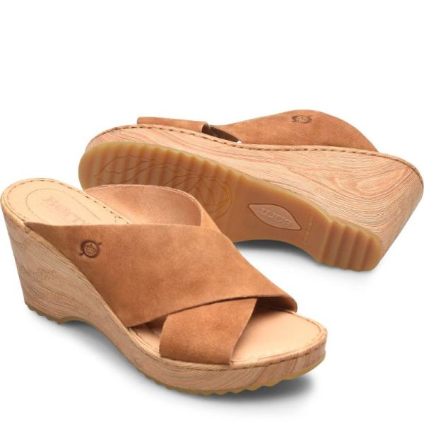 Born | Women's Nora Sandals - Tan Camel Suede (Brown) | New Clearance