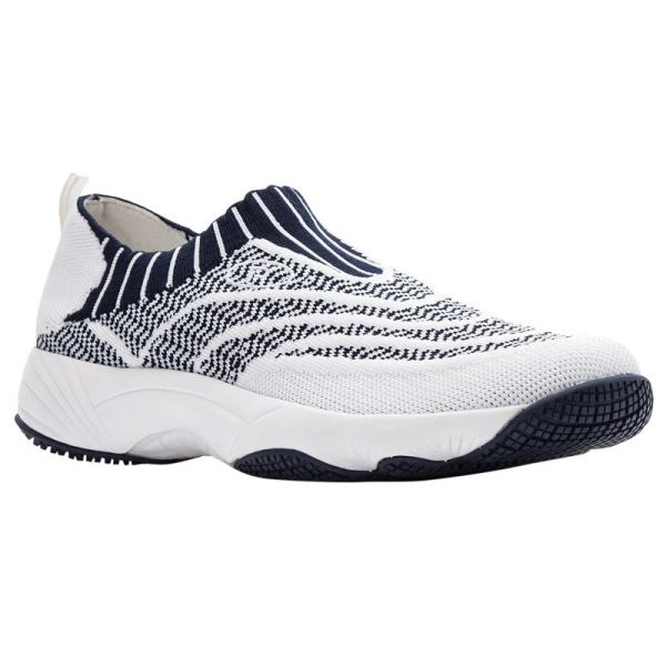 Propet | Women's Wash N Wear Slip-On Knit-White/Navy | Quick Ship!